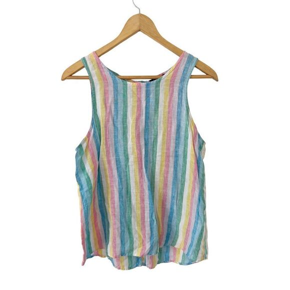 Lord & Taylor Petite Pastel Rainbow Stripes Linen Sleeveless Blouse - Picture 3 of 8